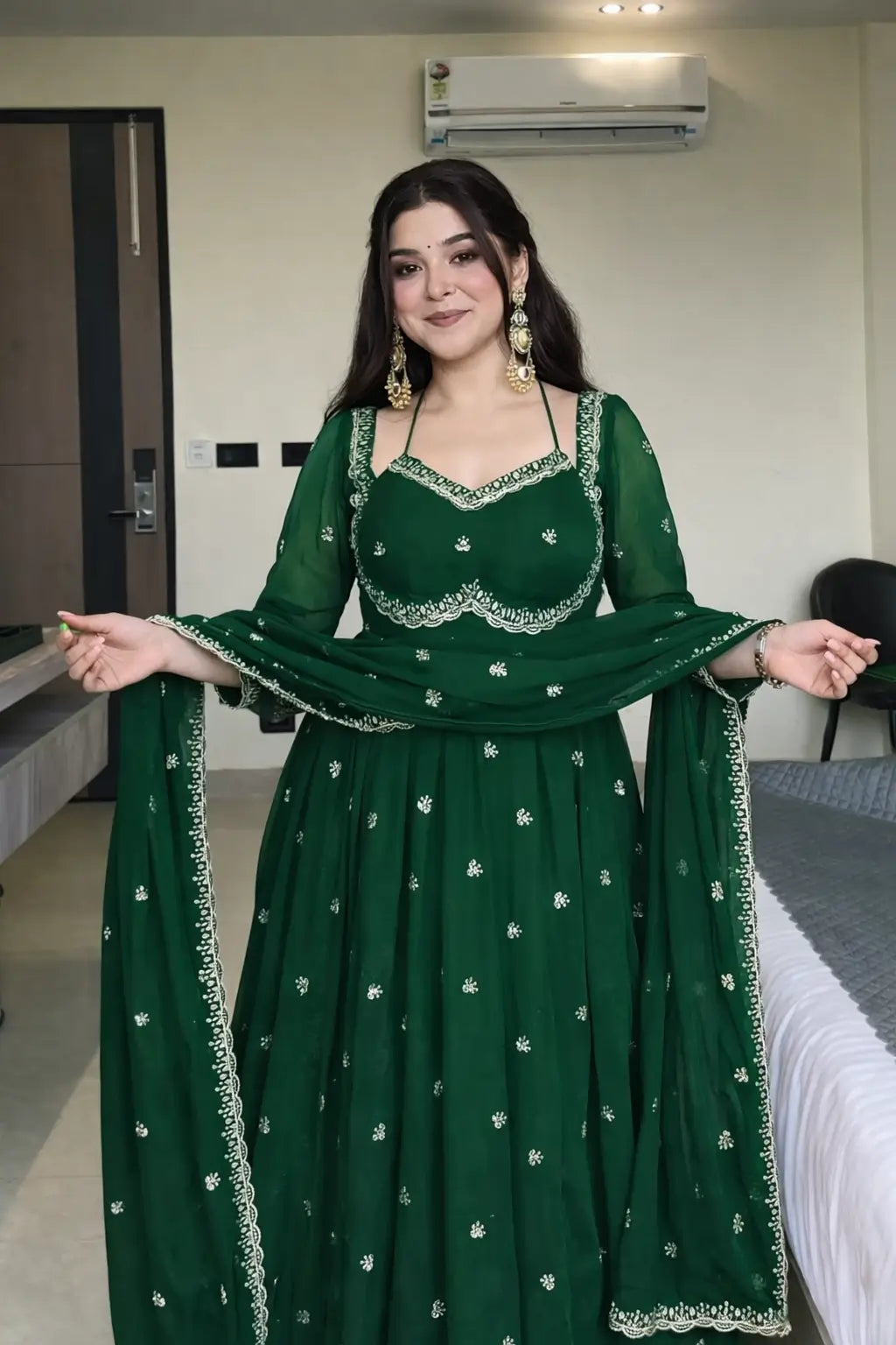 Fox Georgette Umbrella Gown Set with Embroidered Dupatta for Festive and Party Wear