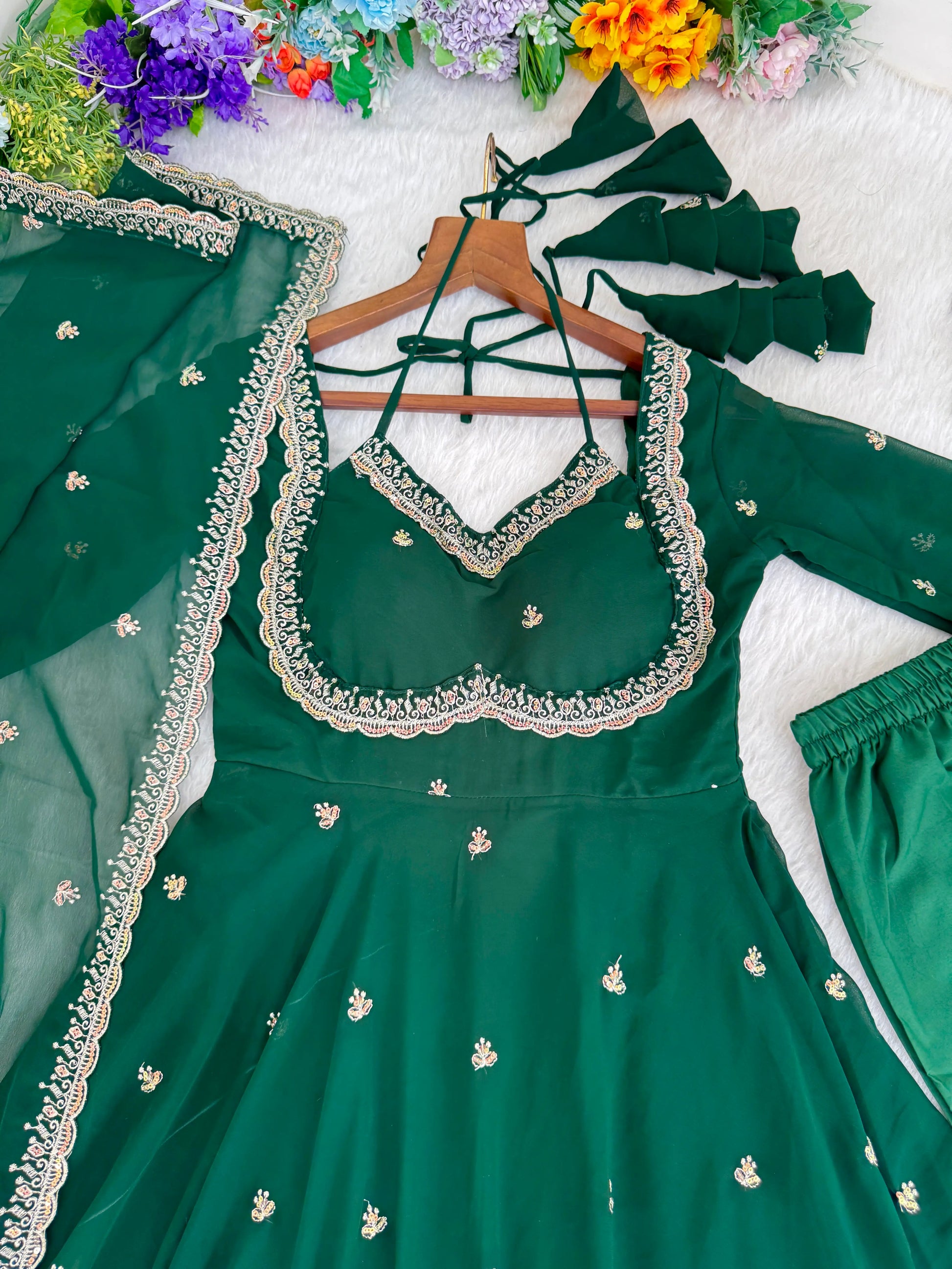 Fox Georgette Umbrella Gown Set with Embroidered Dupatta for Festive and Party Wear