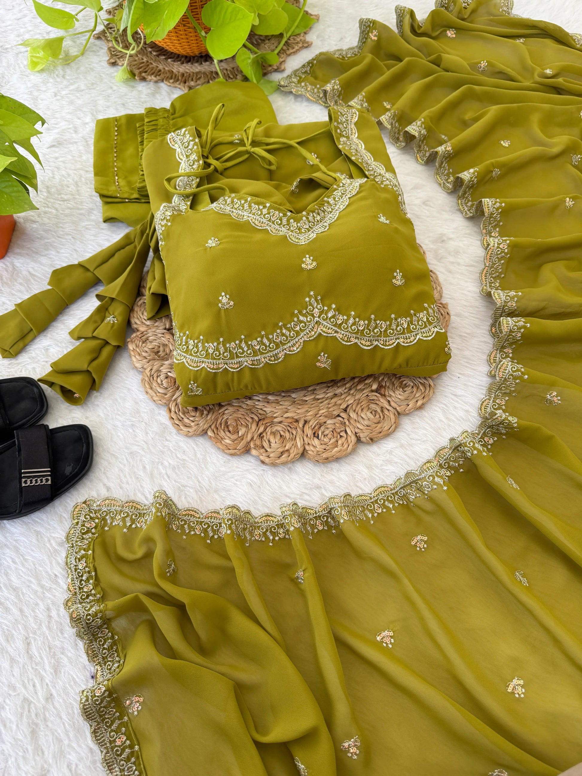 Fox Georgette Umbrella Gown Set with Embroidered Dupatta for Festive and Party Wear