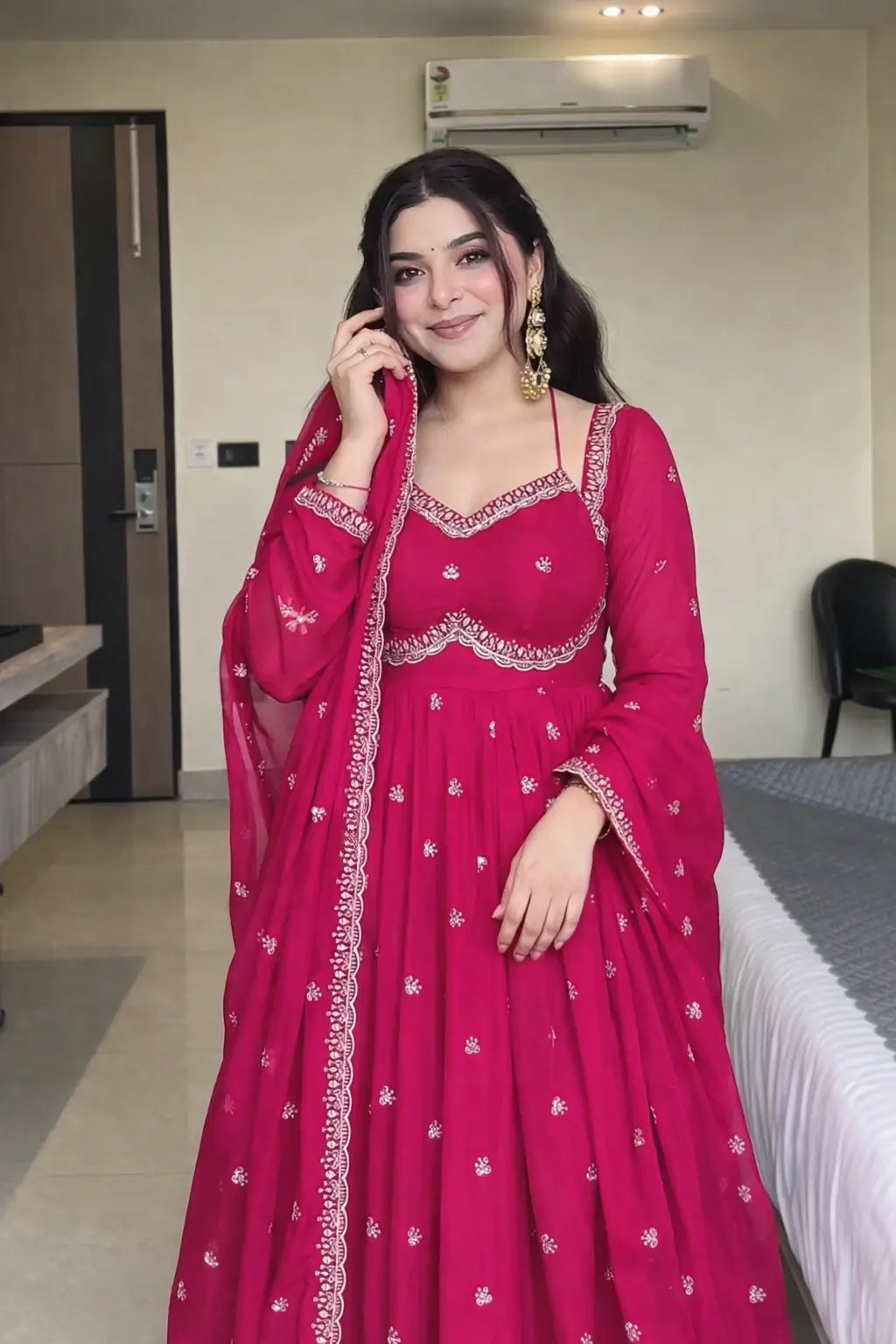 Fox Georgette Umbrella Gown Set with Embroidered Dupatta for Festive and Party Wear