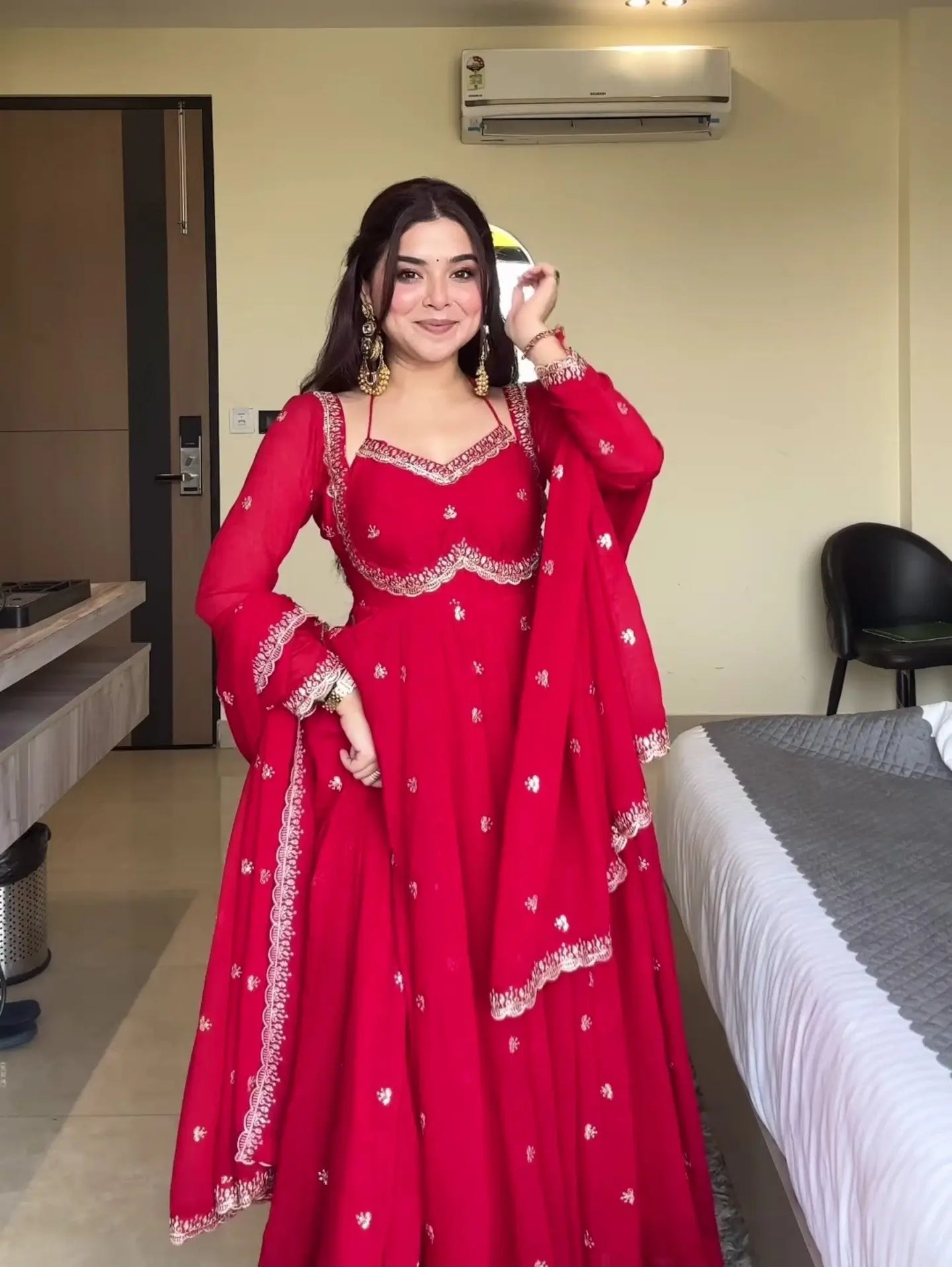 Fox Georgette Umbrella Gown Set with Embroidered Dupatta for Festive and Party Wear