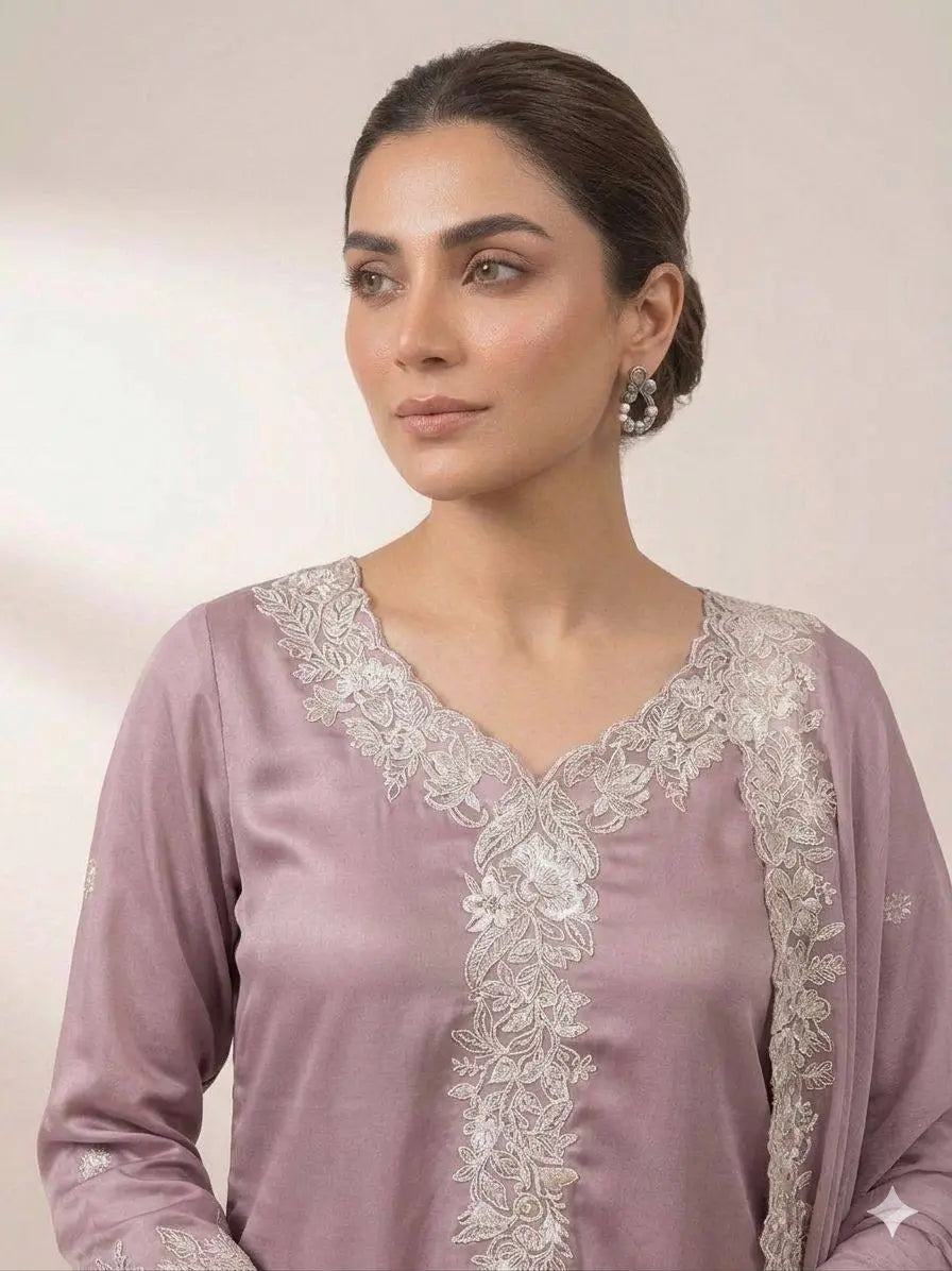 French Crepe Embroidered Palazzo Kurta Set