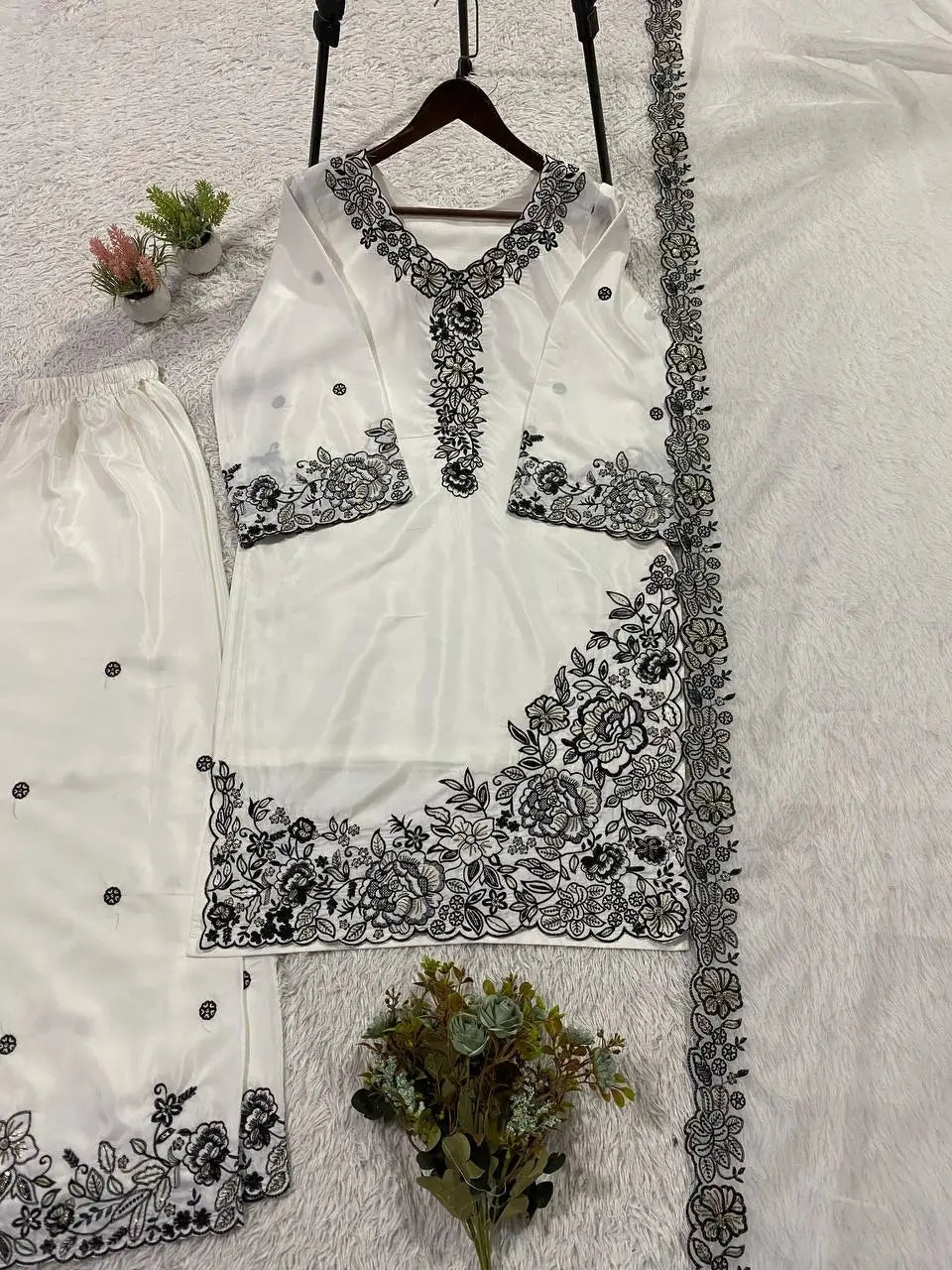 French Crepe Embroidered Palazzo Kurta Set