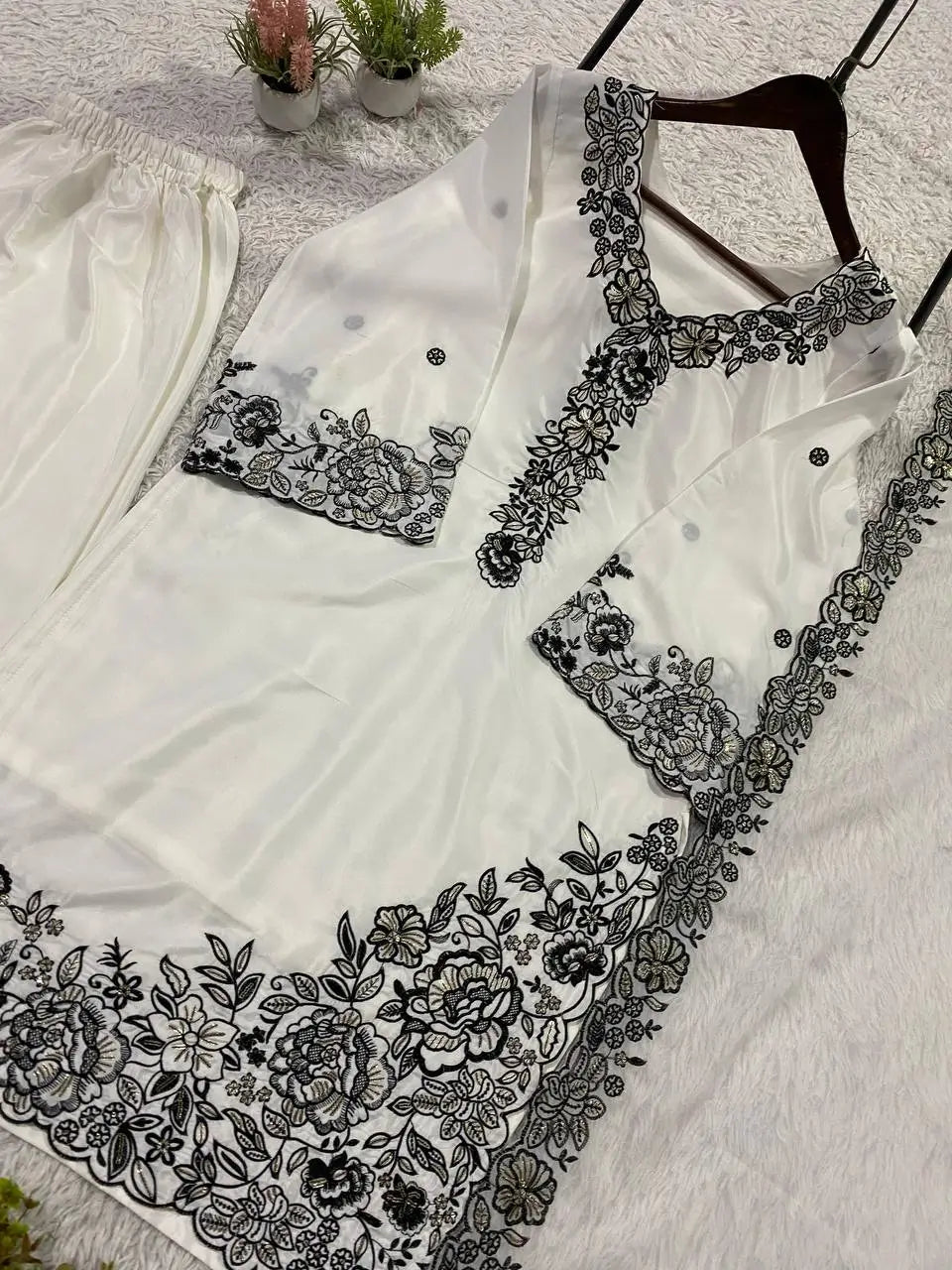 French Crepe Embroidered Palazzo Kurta Set