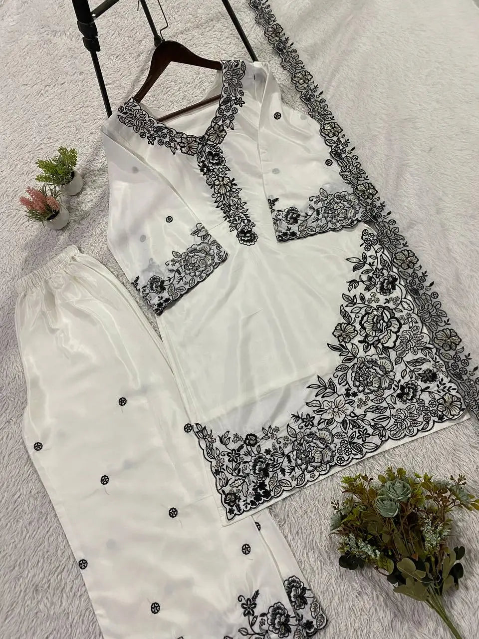 French Crepe Embroidered Palazzo Kurta Set