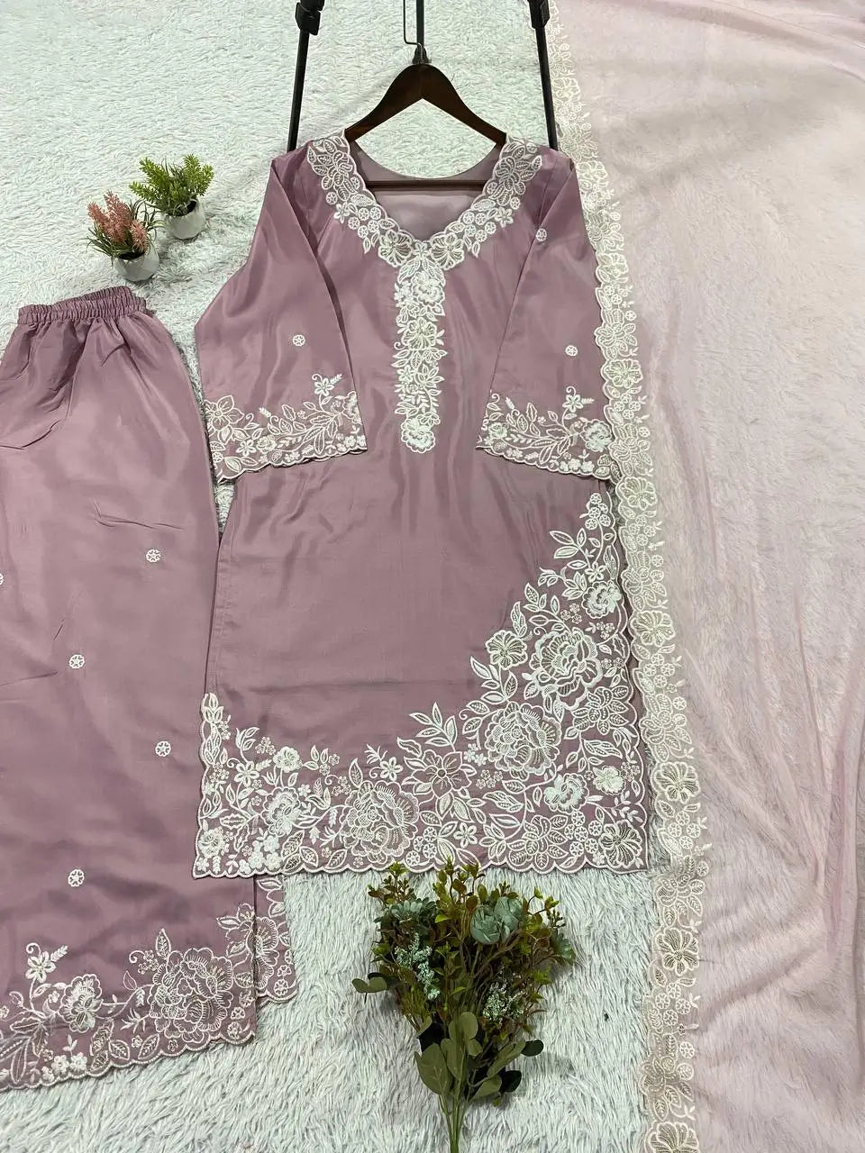 French Crepe Embroidered Palazzo Kurta Set