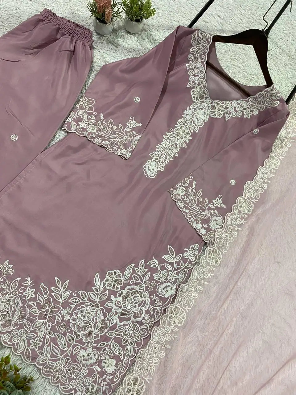 French Crepe Embroidered Palazzo Kurta Set