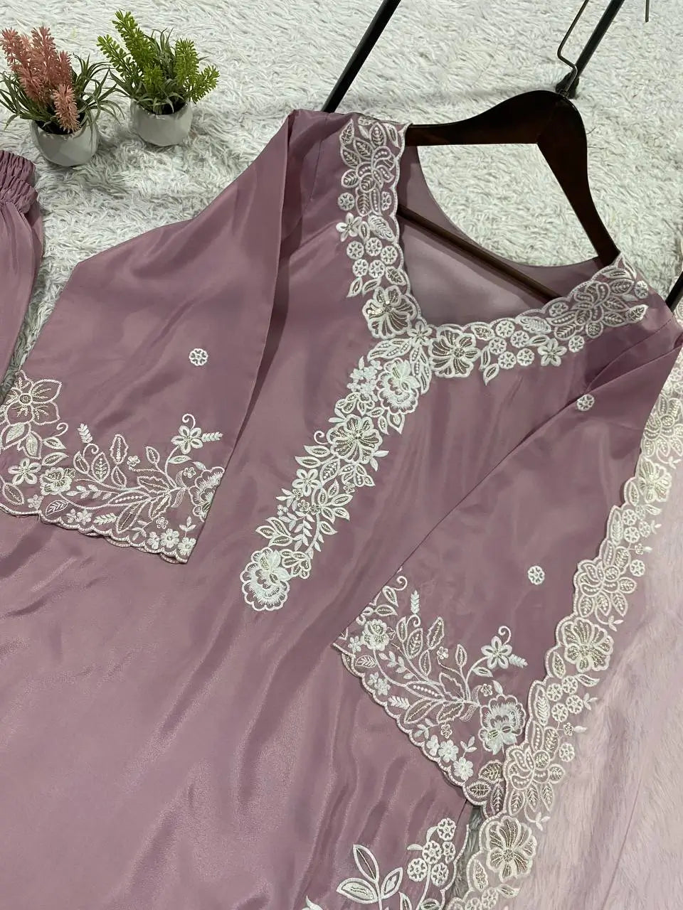 French Crepe Embroidered Palazzo Kurta Set