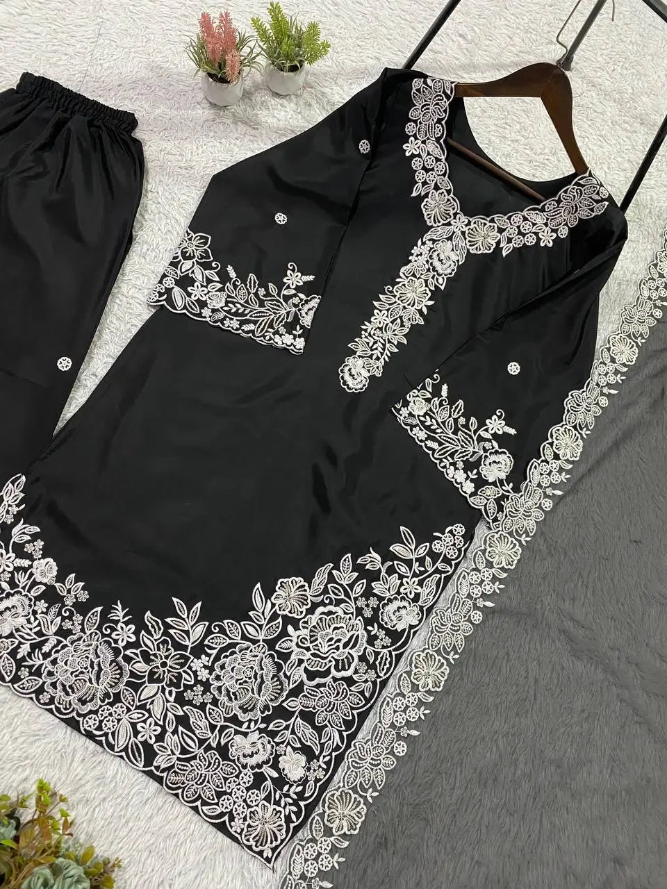 French Crepe Embroidered Palazzo Kurta Set