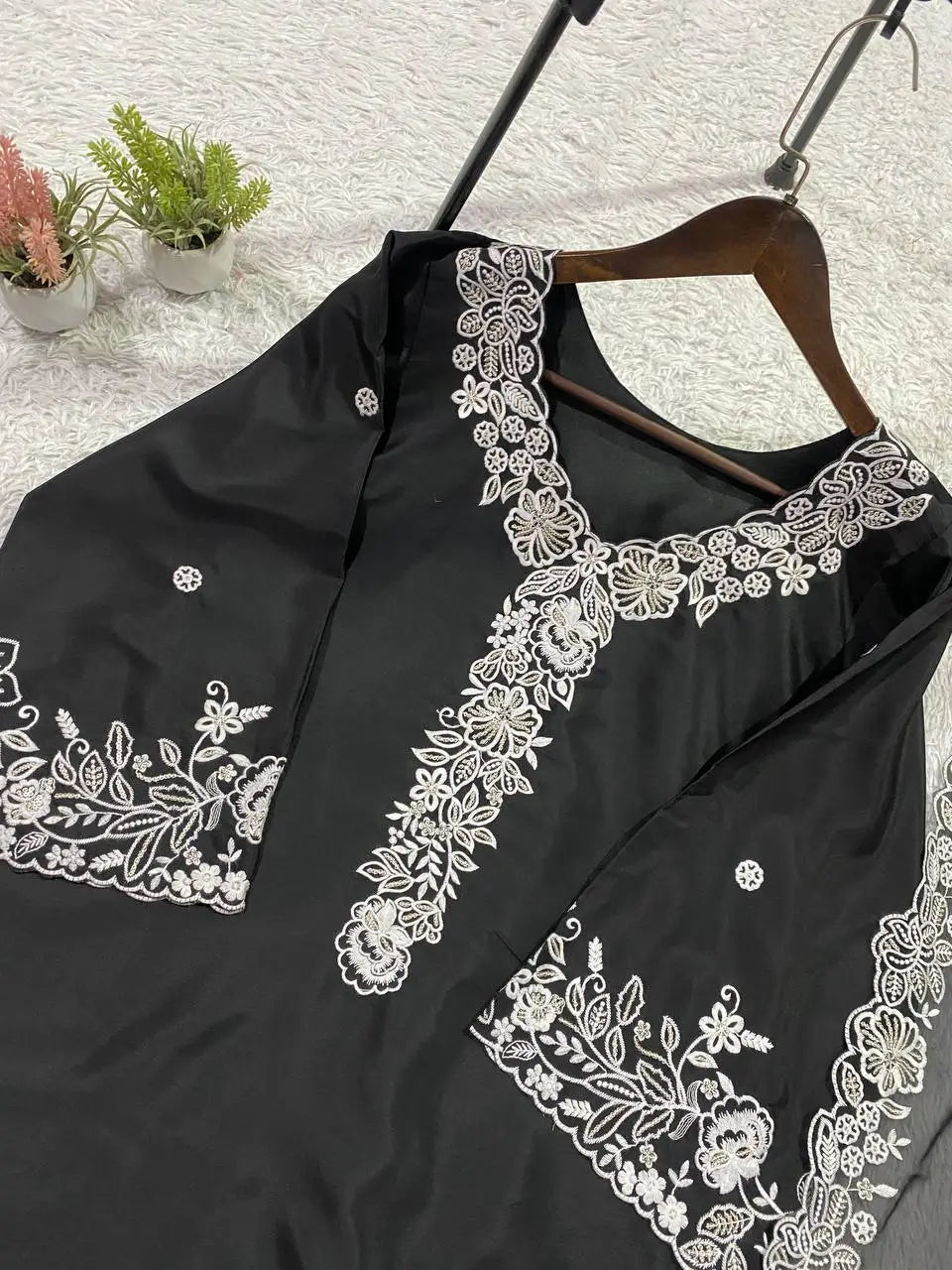French Crepe Embroidered Palazzo Kurta Set