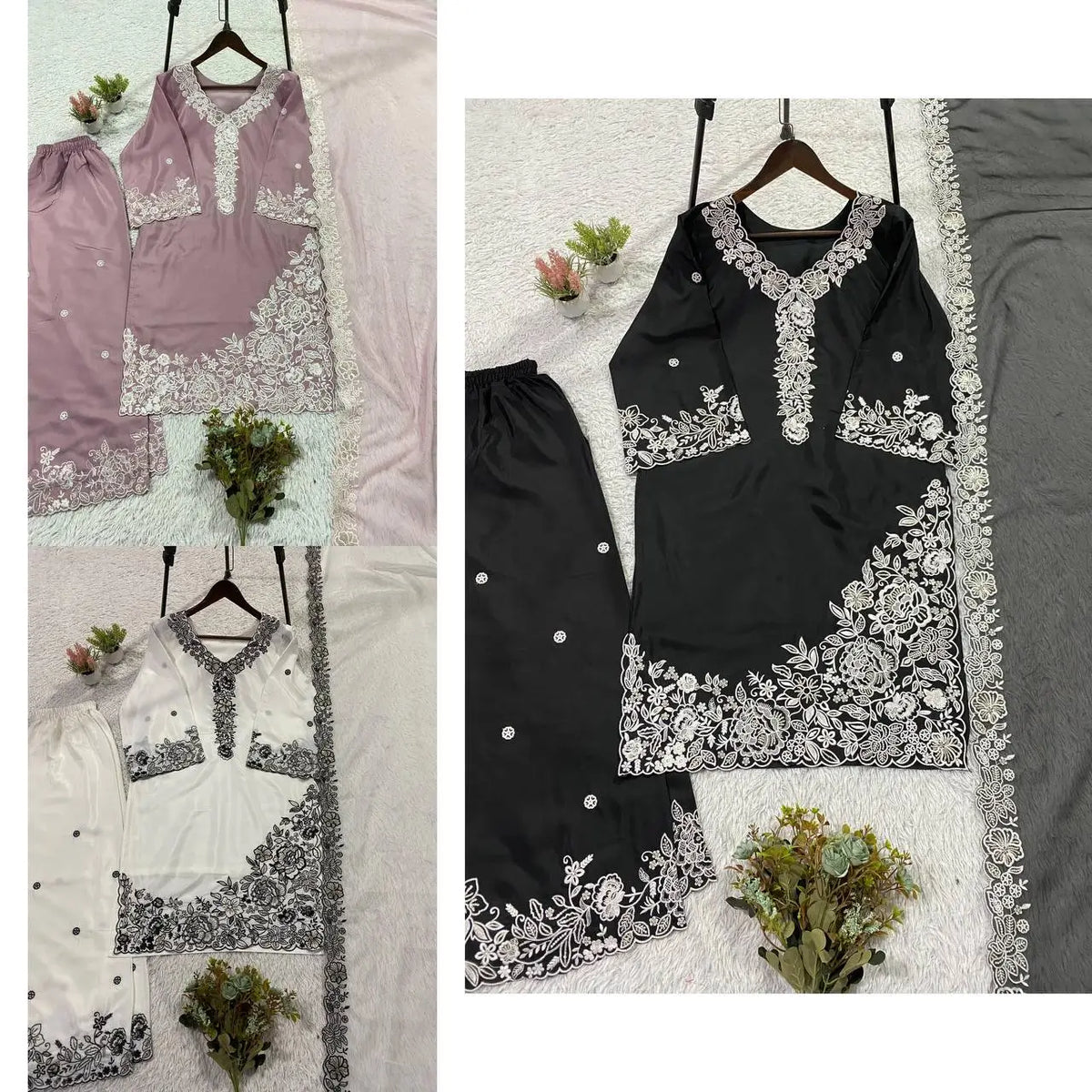 French Crepe Embroidered Palazzo Kurta Set