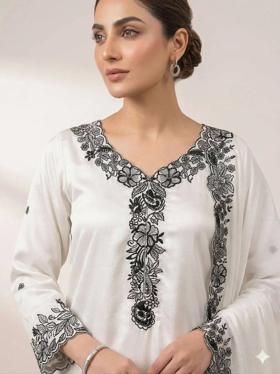 French Crepe Embroidered Palazzo Kurta Set