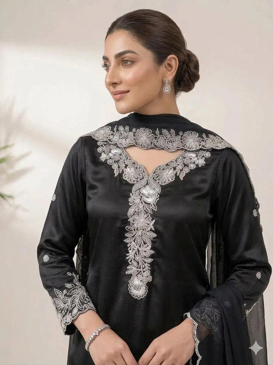 French Crepe Embroidered Palazzo Kurta Set