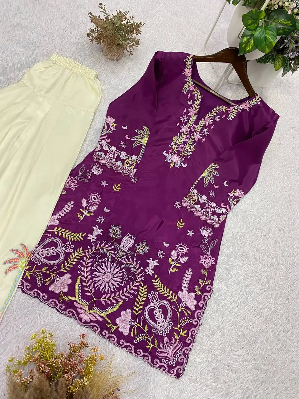 French Crepe Floral Embroidered Sharara Set