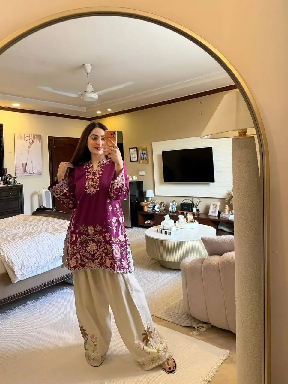 French Crepe Floral Embroidered Sharara Set