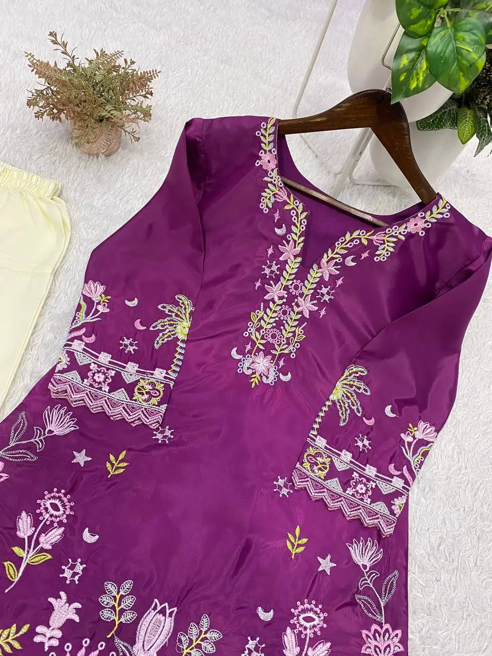 French Crepe Floral Embroidered Sharara Set