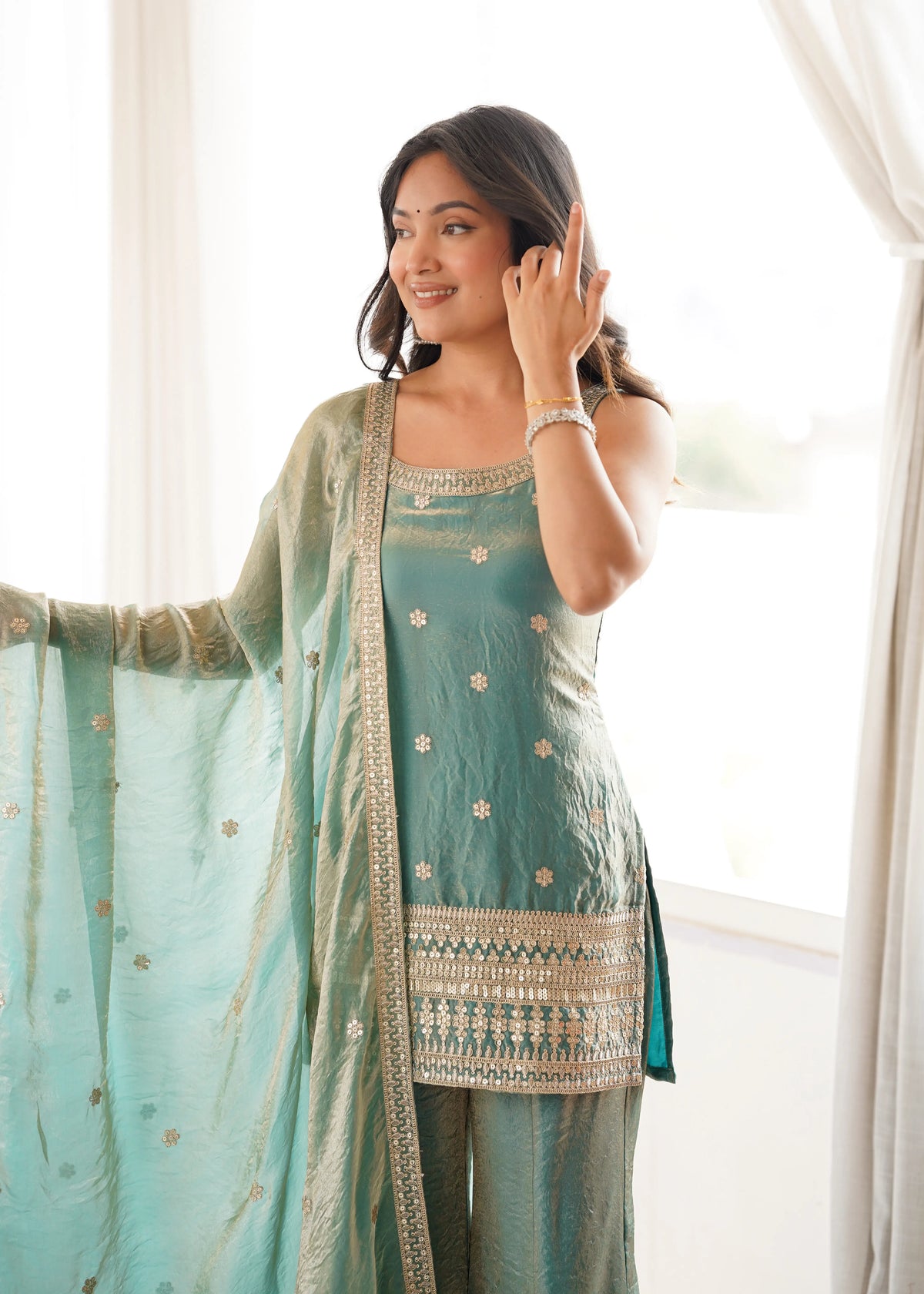 Frendy Silk Dori Zari Sharara Bell Bottom Set