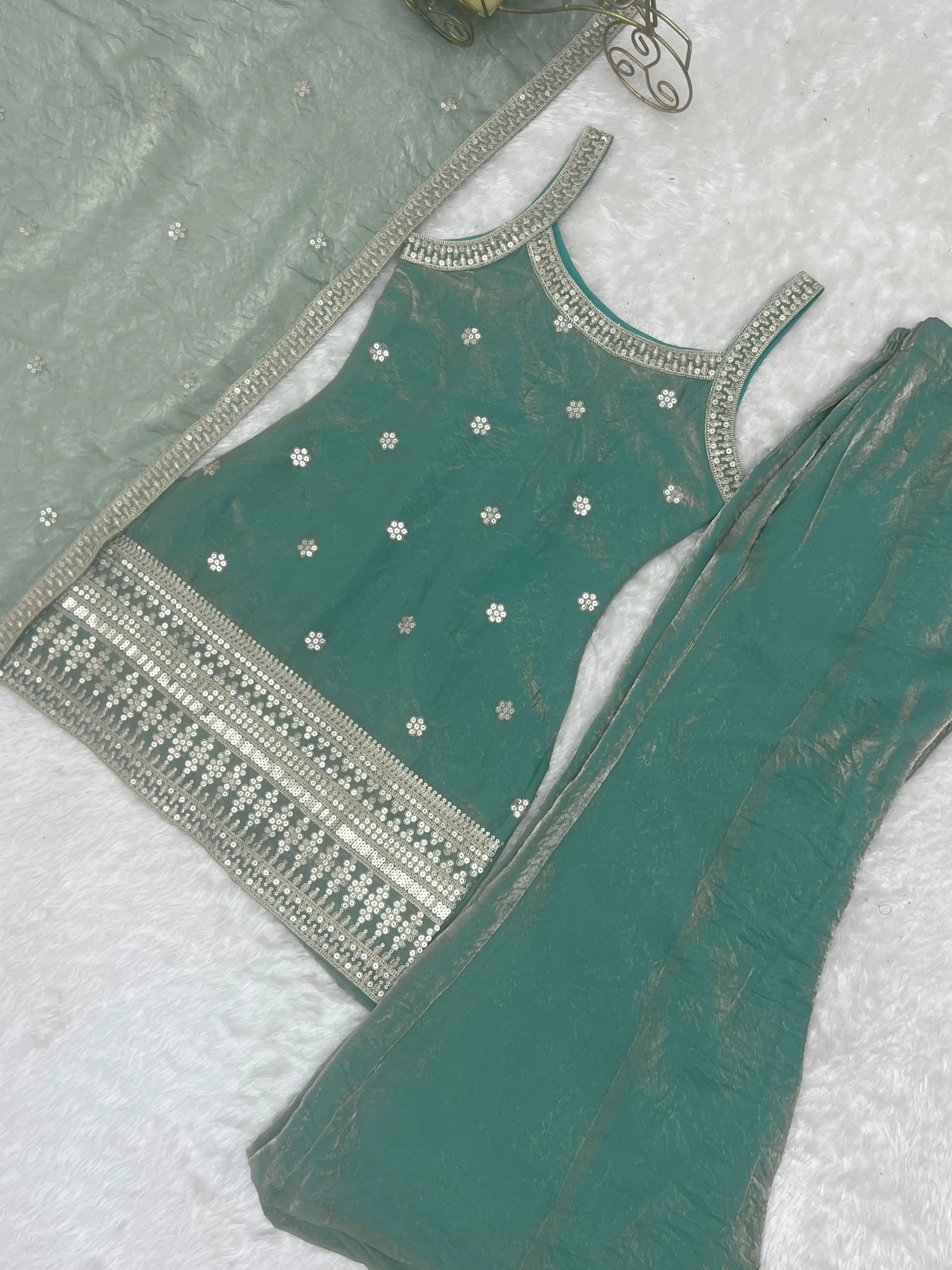 Frendy Silk Dori Zari Sharara Bell Bottom Set