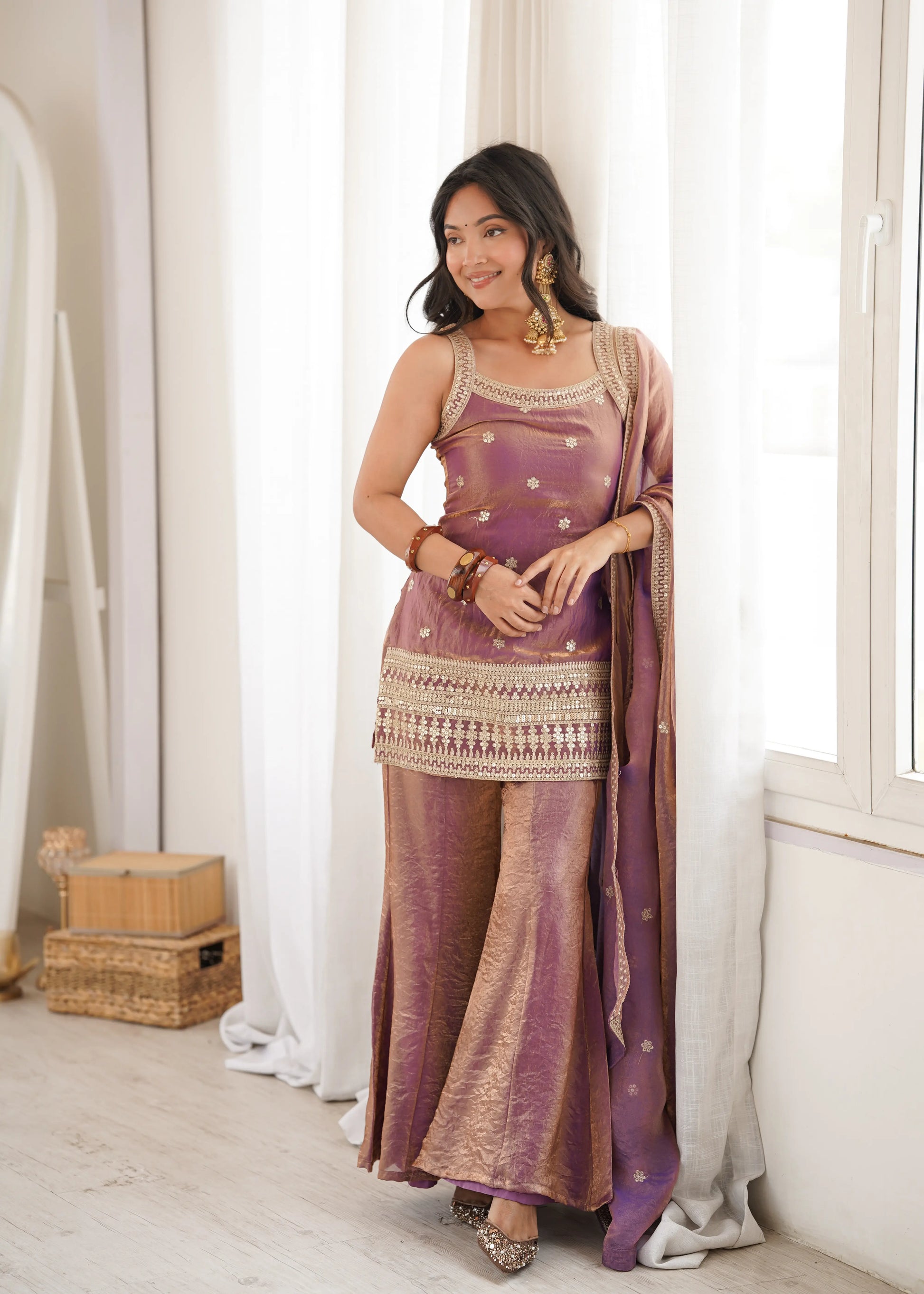 Frendy Silk Dori Zari Sharara Bell Bottom Set
