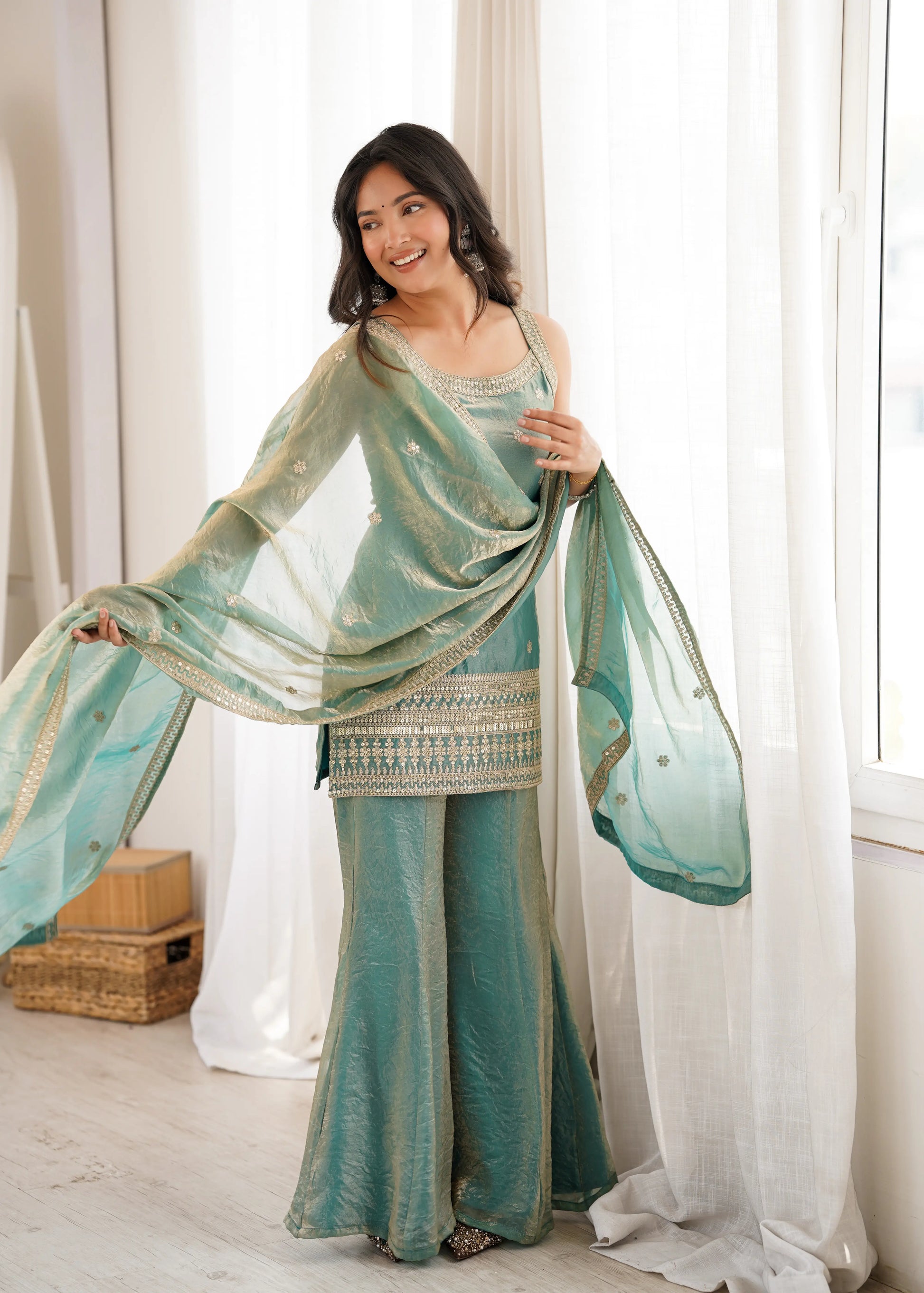 Frendy Silk Dori Zari Sharara Bell Bottom Set