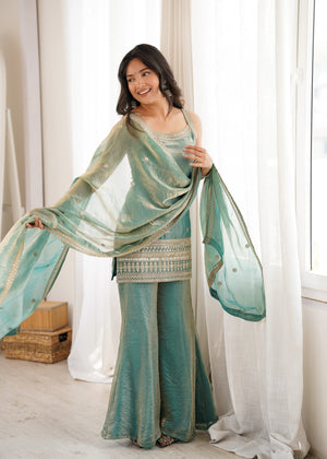 Frendy Silk Dori Zari Sharara Bell Bottom Set