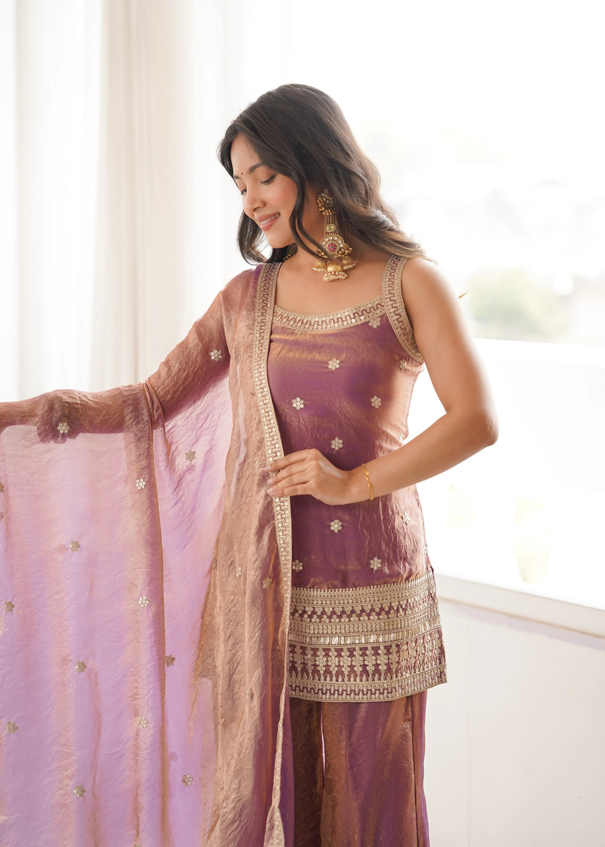 Frendy Silk Dori Zari Sharara Bell Bottom Set