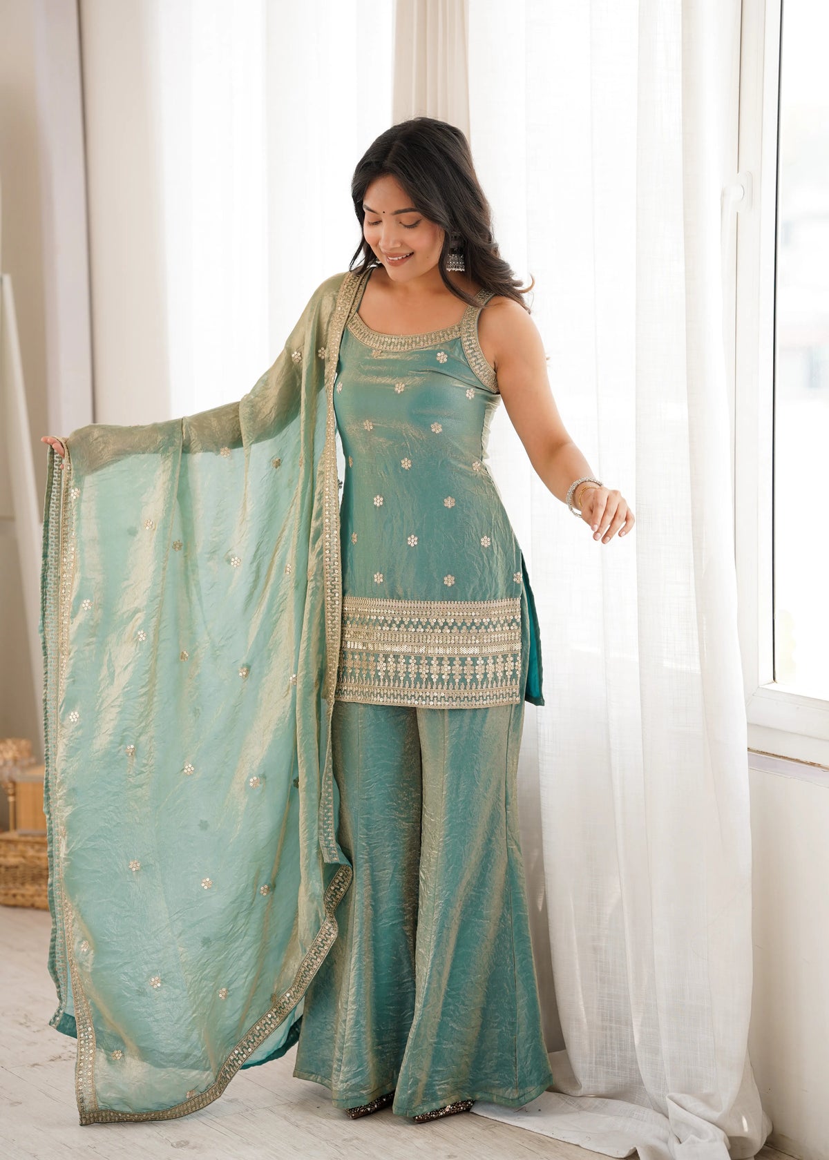 Frendy Silk Dori Zari Sharara Bell Bottom Set