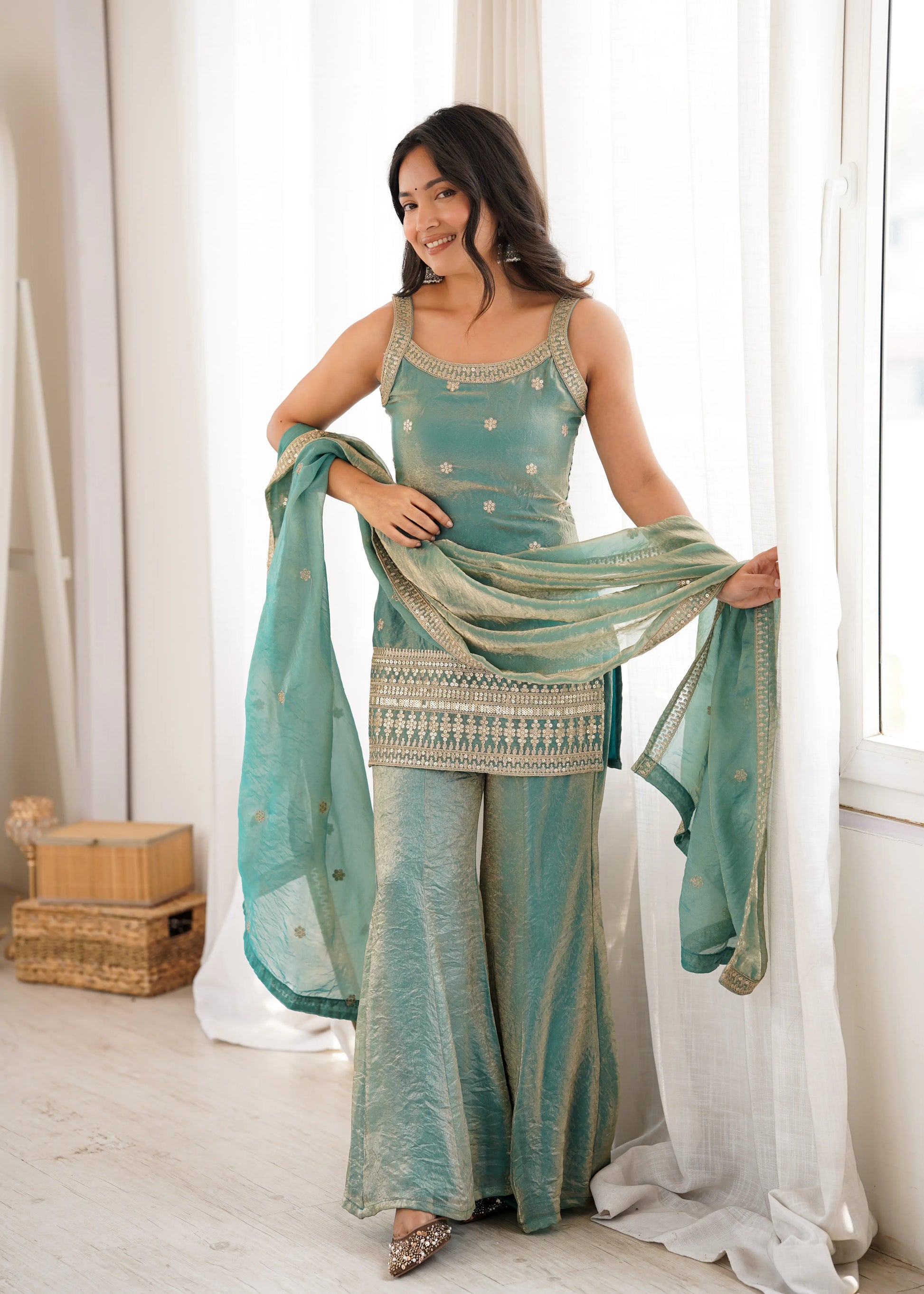 Frendy Silk Dori Zari Sharara Bell Bottom Set