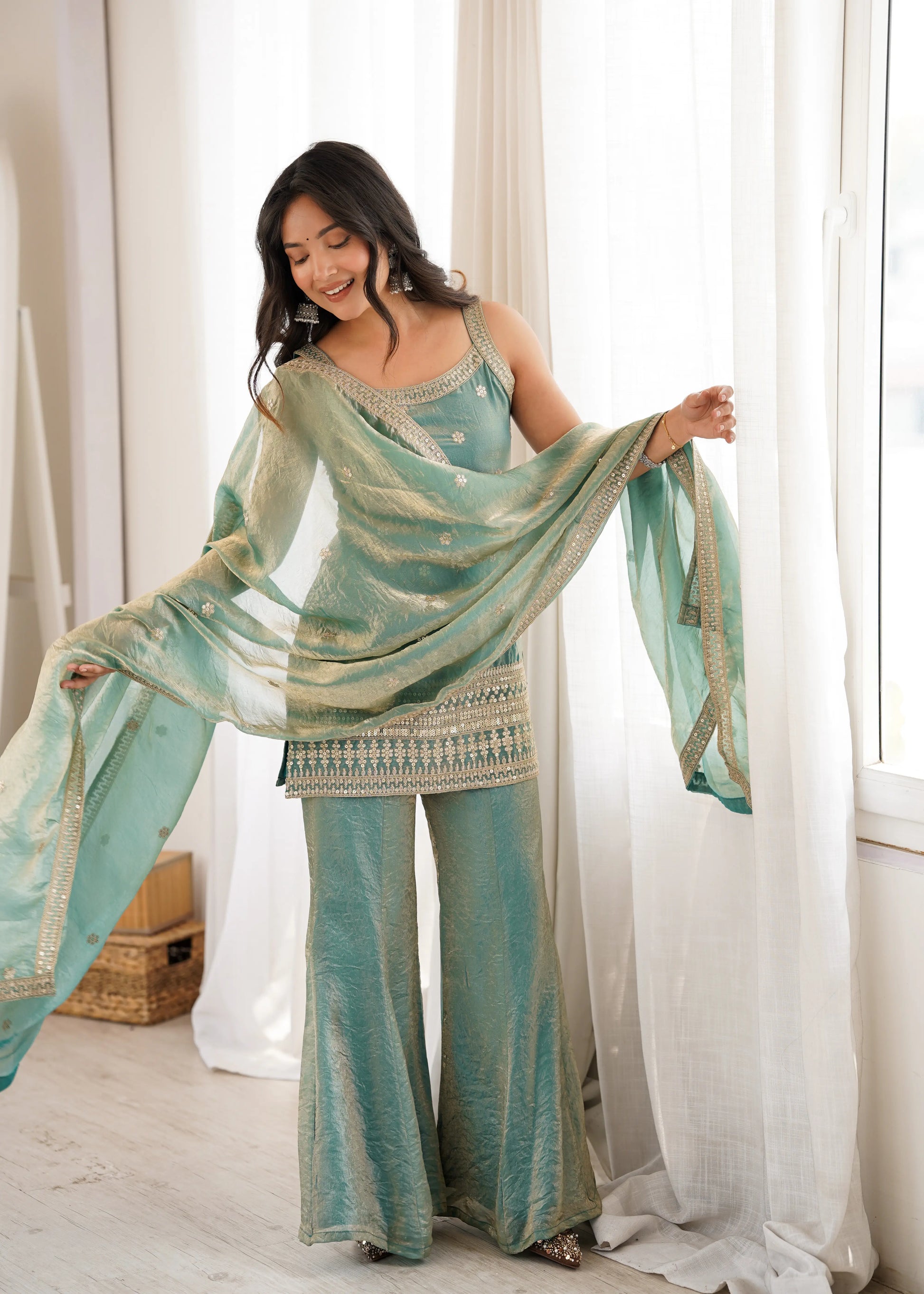 Frendy Silk Dori Zari Sharara Bell Bottom Set