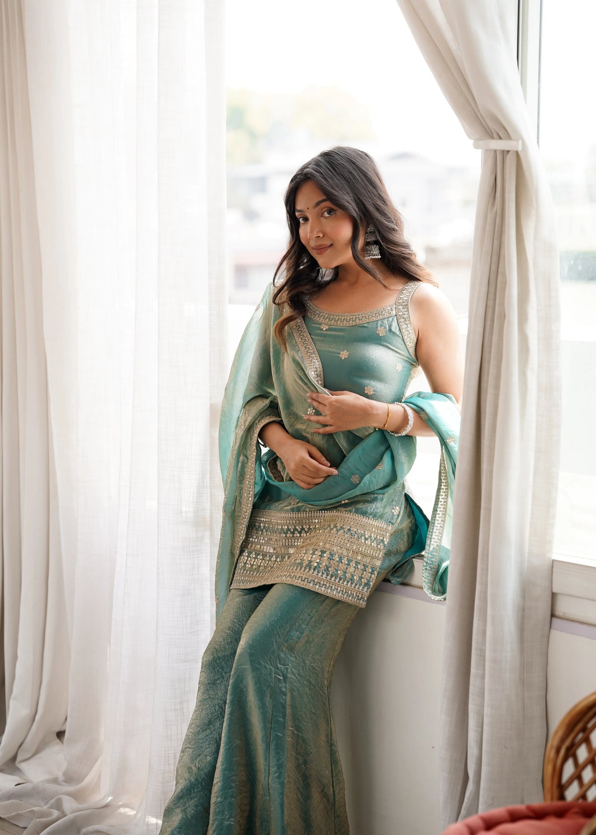 Frendy Silk Dori Zari Sharara Bell Bottom Set