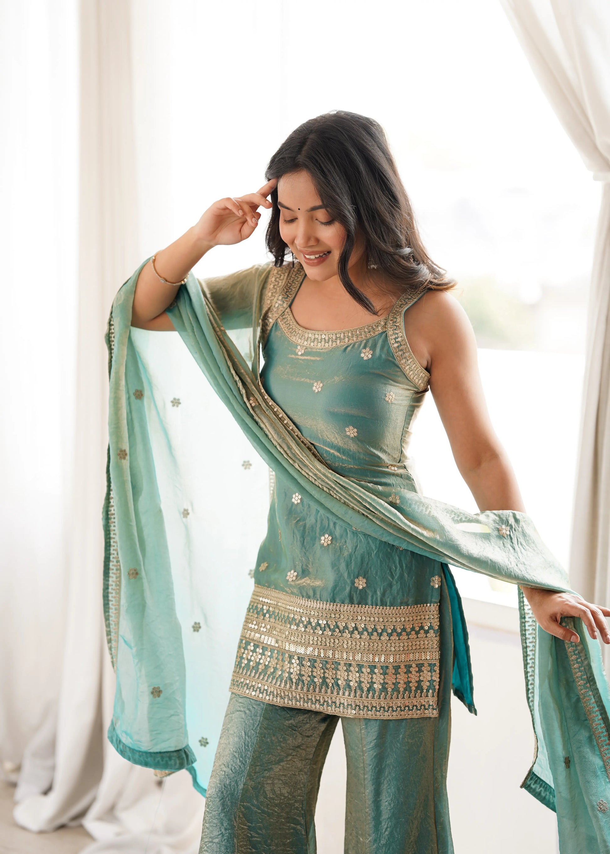 Frendy Silk Dori Zari Sharara Bell Bottom Set