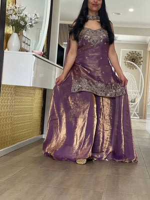 Frendy Silk Embroidered Kurta Palazzo Set