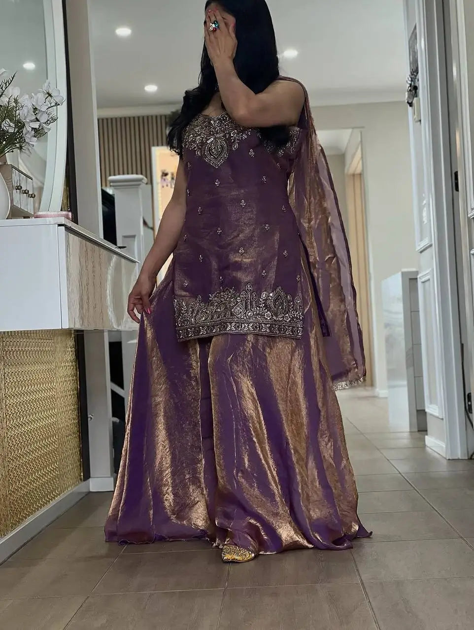 Frendy Silk Embroidered Kurta Palazzo Set