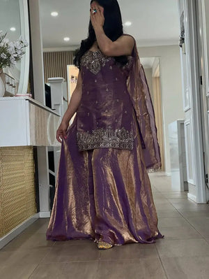 Frendy Silk Embroidered Kurta Palazzo Set