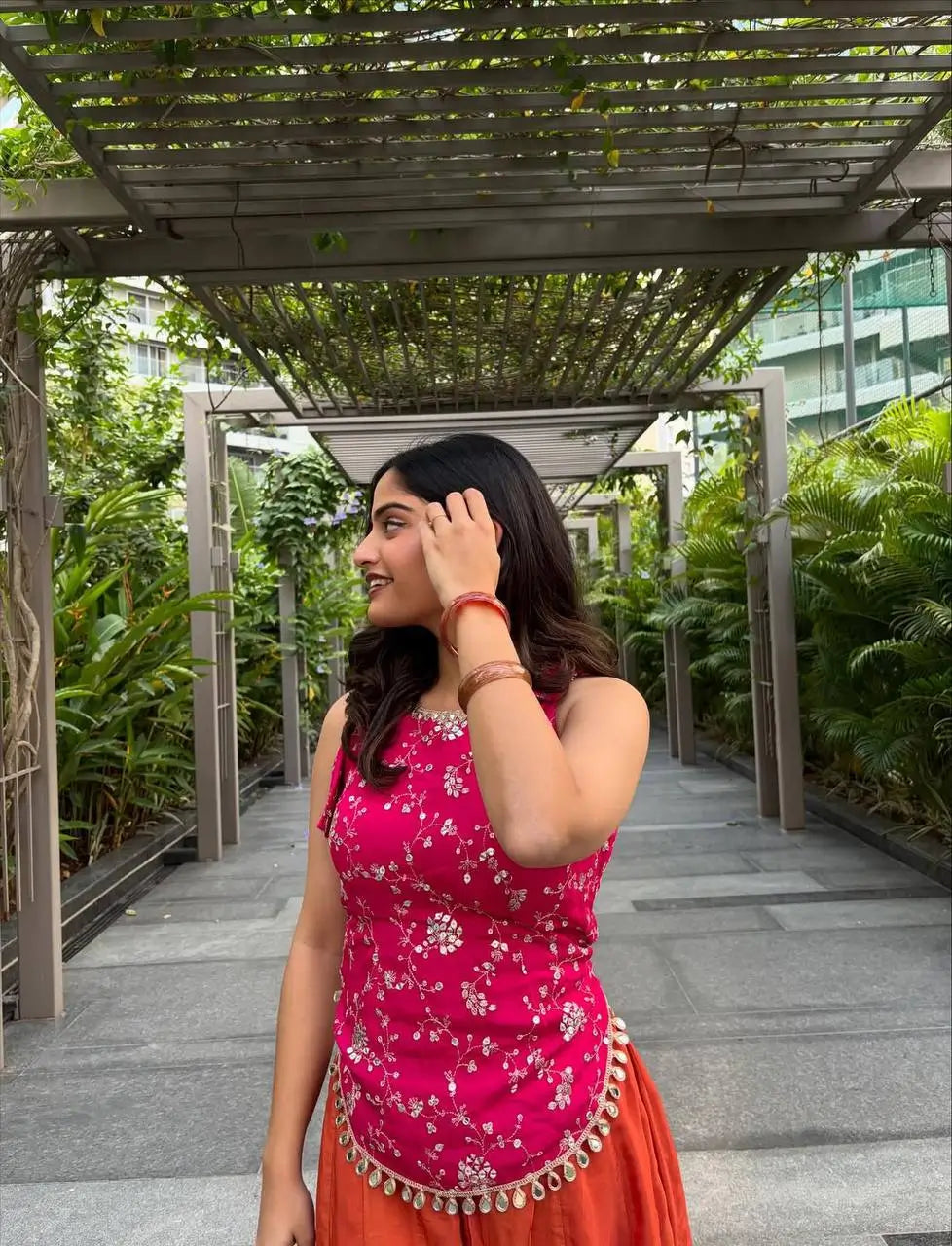 Fuchsia Floral Halter Sharara Set