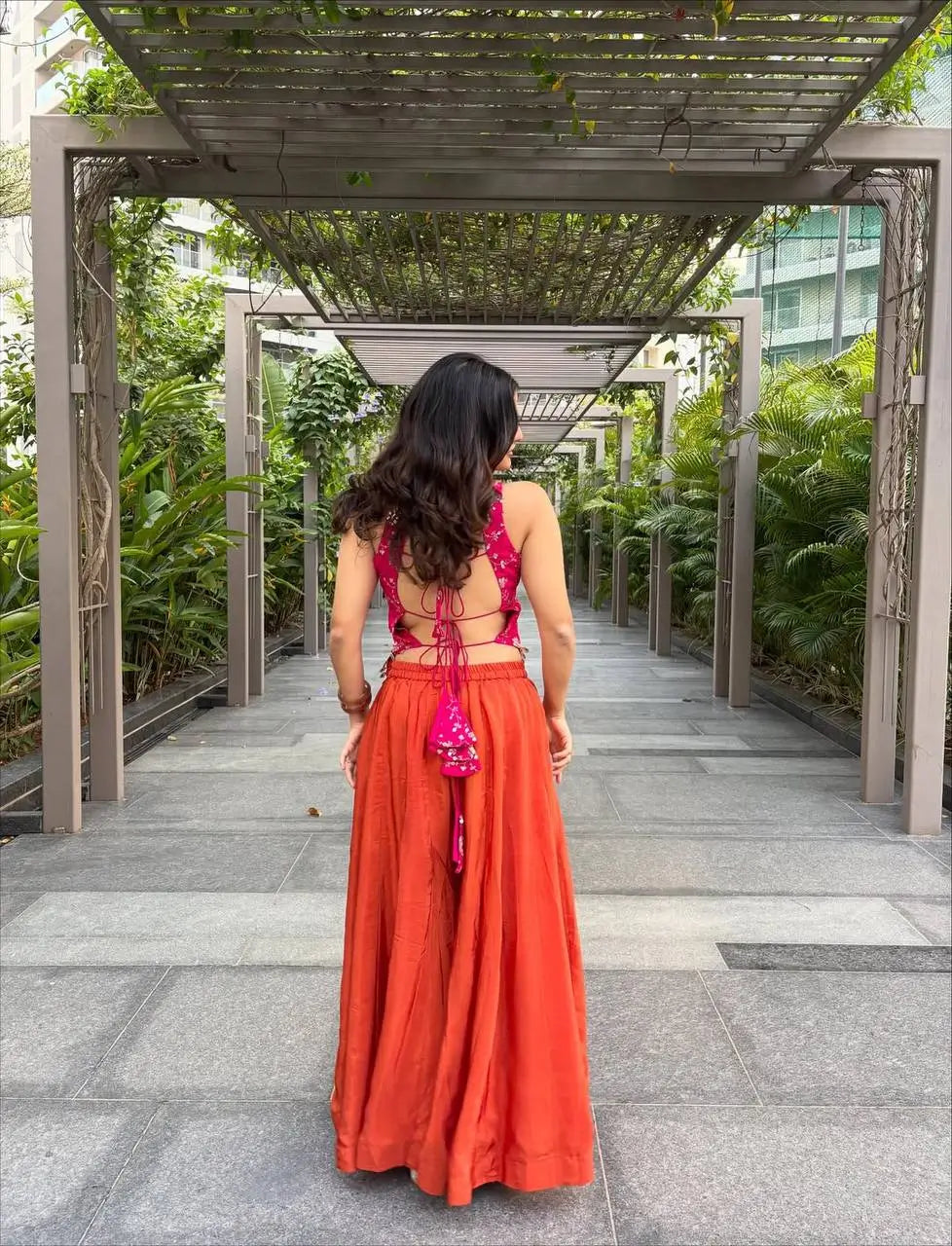 Fuchsia Floral Halter Sharara Set