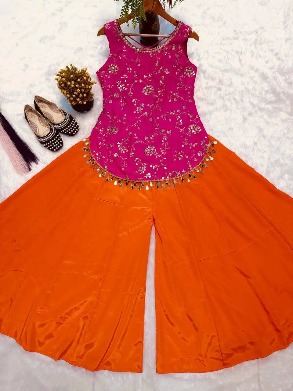 Fuchsia Floral Halter Sharara Set