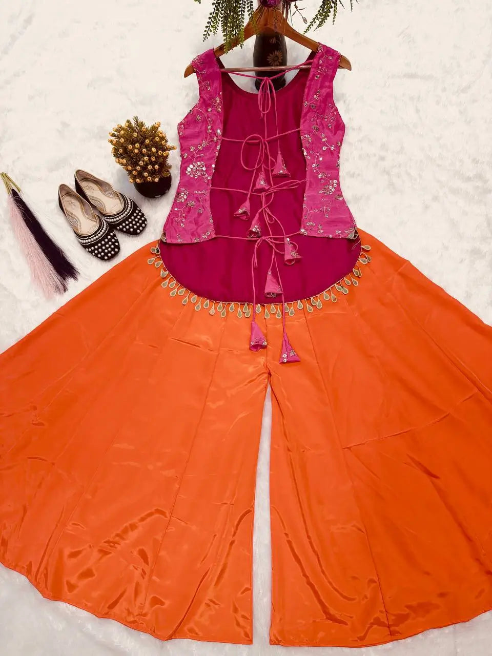 Fuchsia Floral Halter Sharara Set