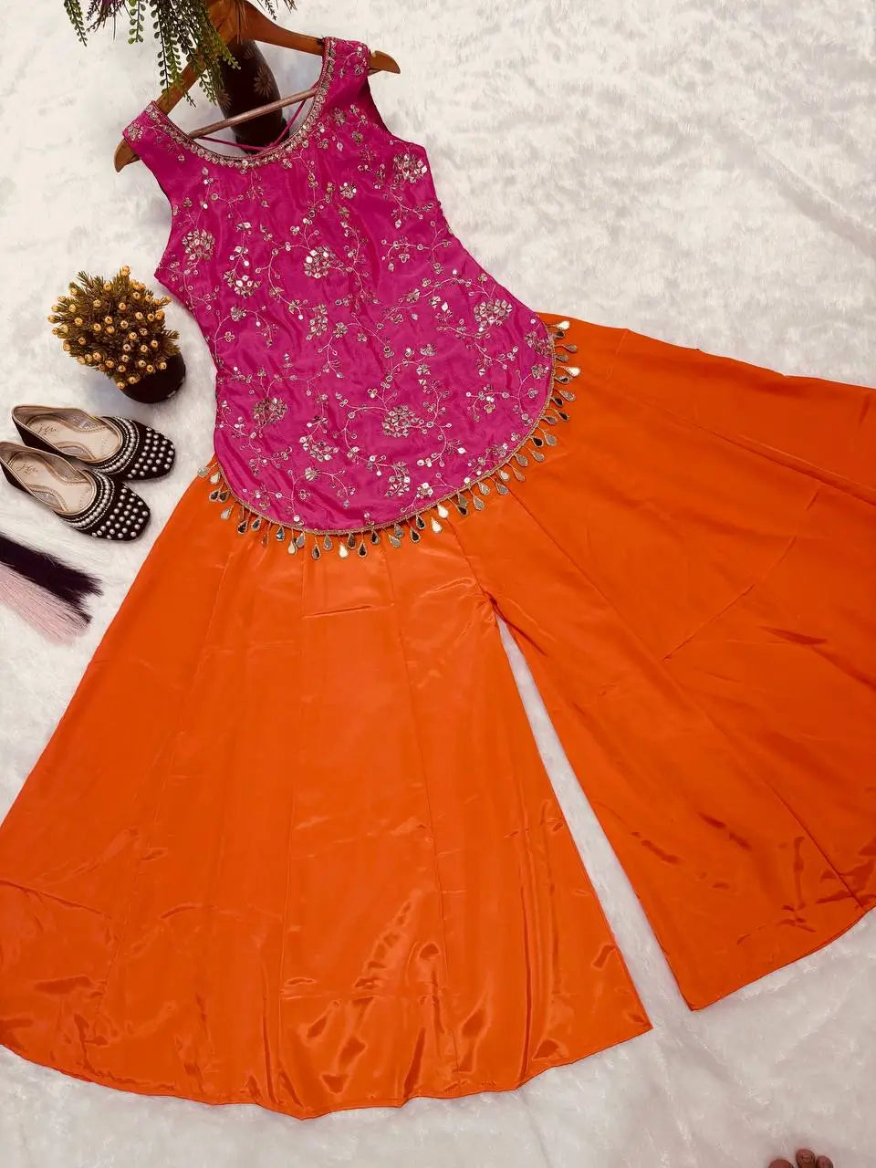Fuchsia Floral Halter Sharara Set