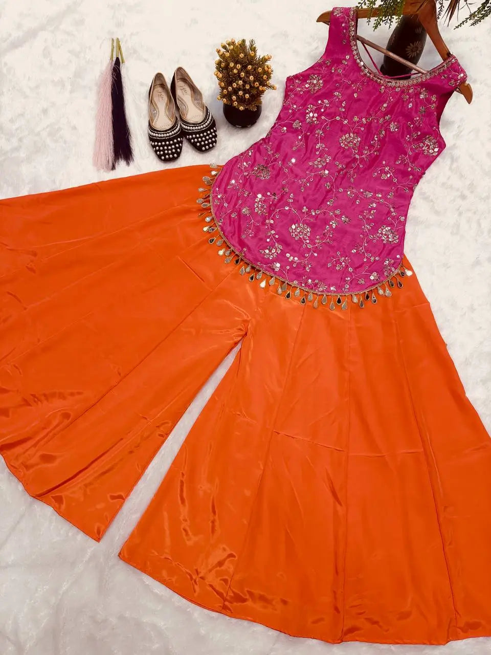 Fuchsia Floral Halter Sharara Set