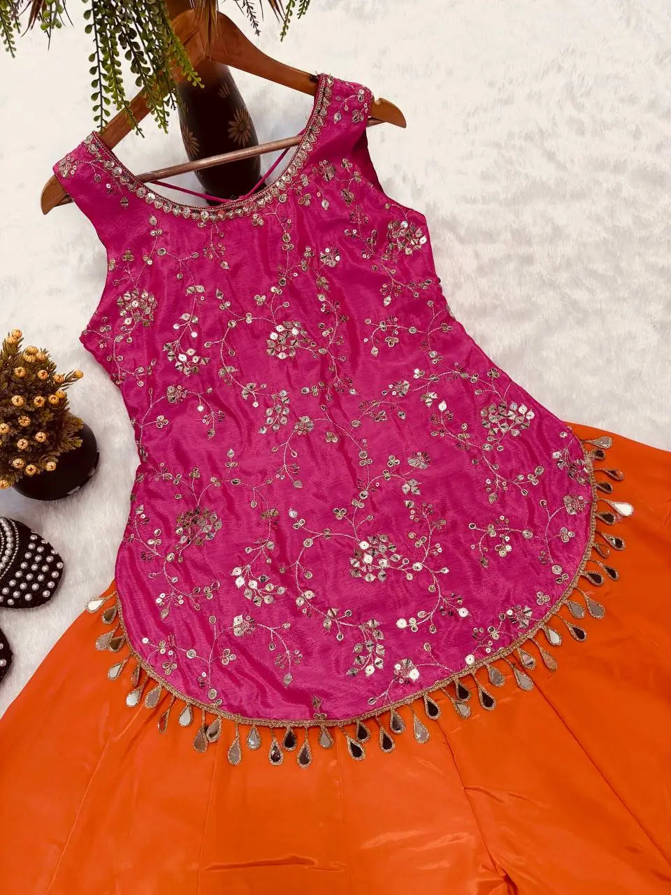 Fuchsia Floral Halter Sharara Set