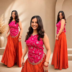 Fuchsia Floral Halter Sharara Set