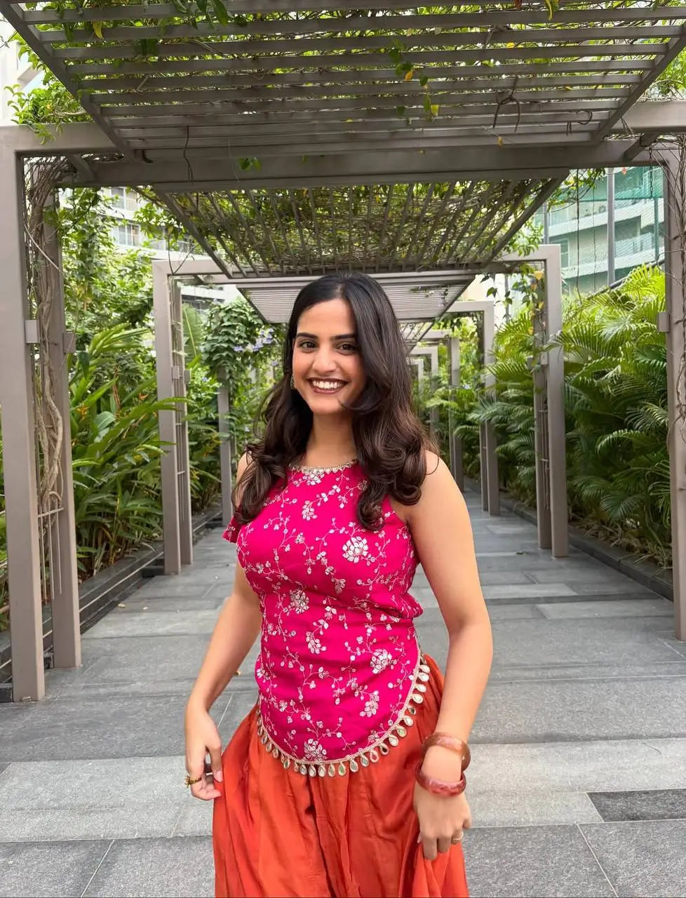 Fuchsia Floral Halter Sharara Set