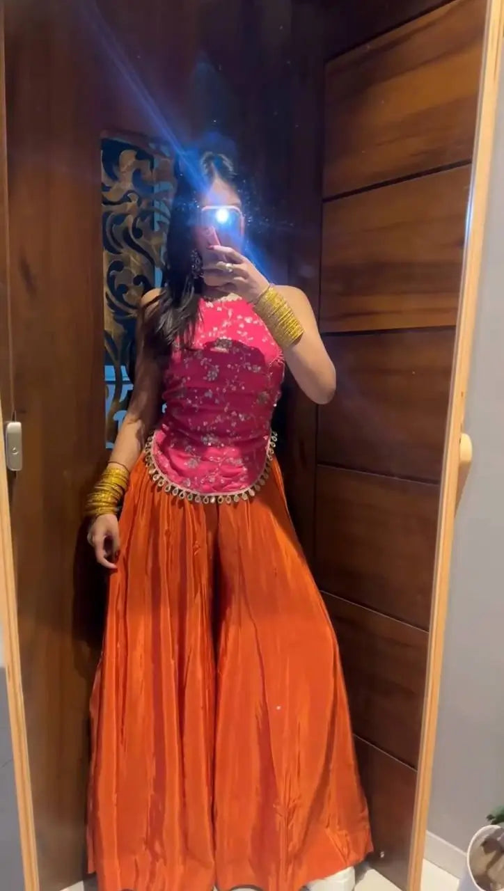 Fuchsia Floral Halter Sharara Set