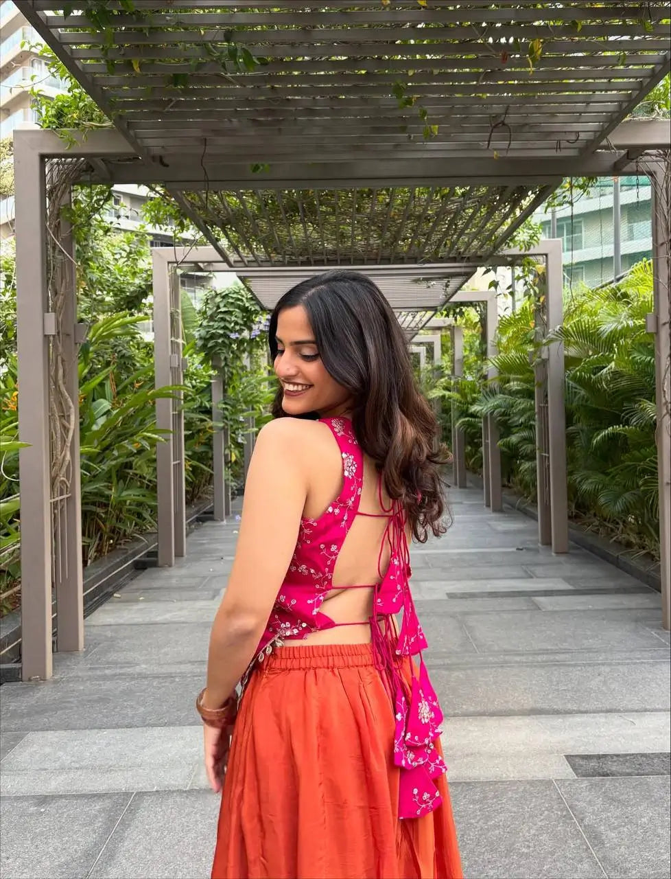 Fuchsia Floral Halter Sharara Set