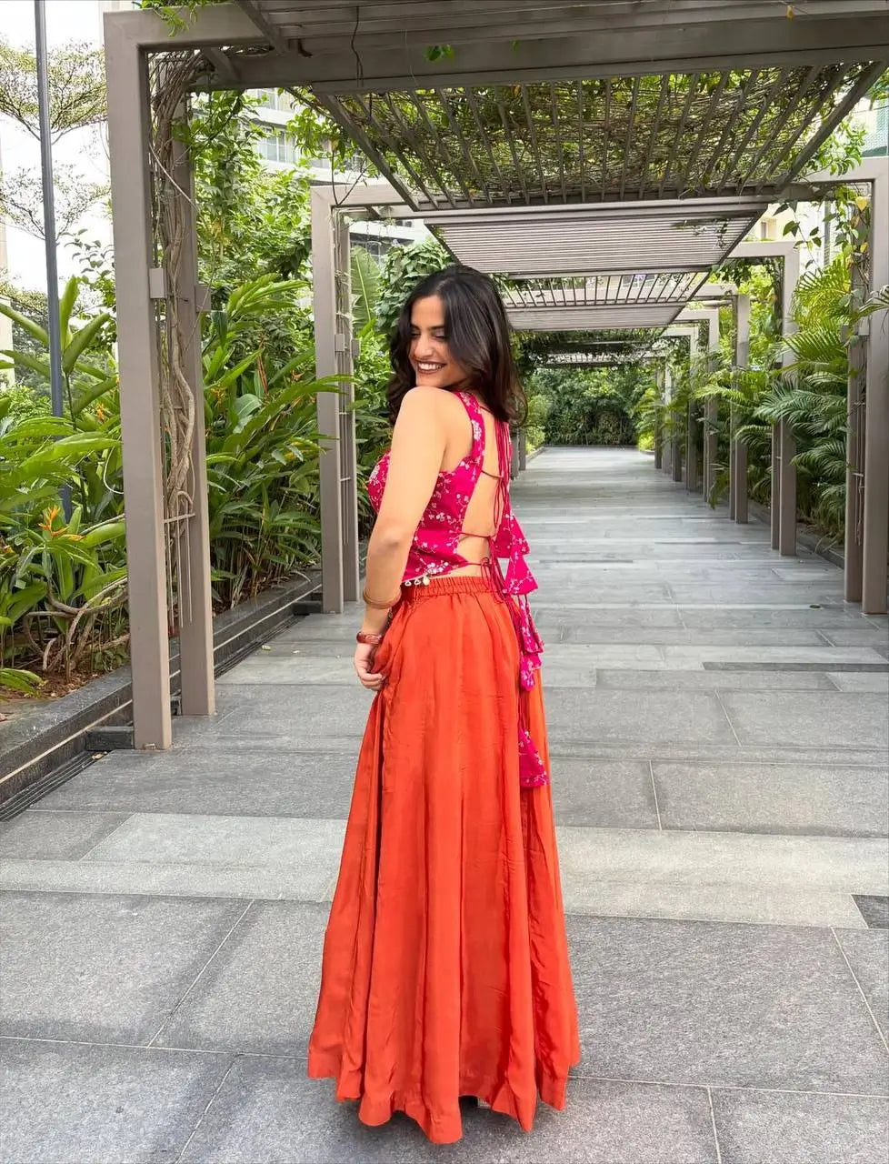 Fuchsia Floral Halter Sharara Set