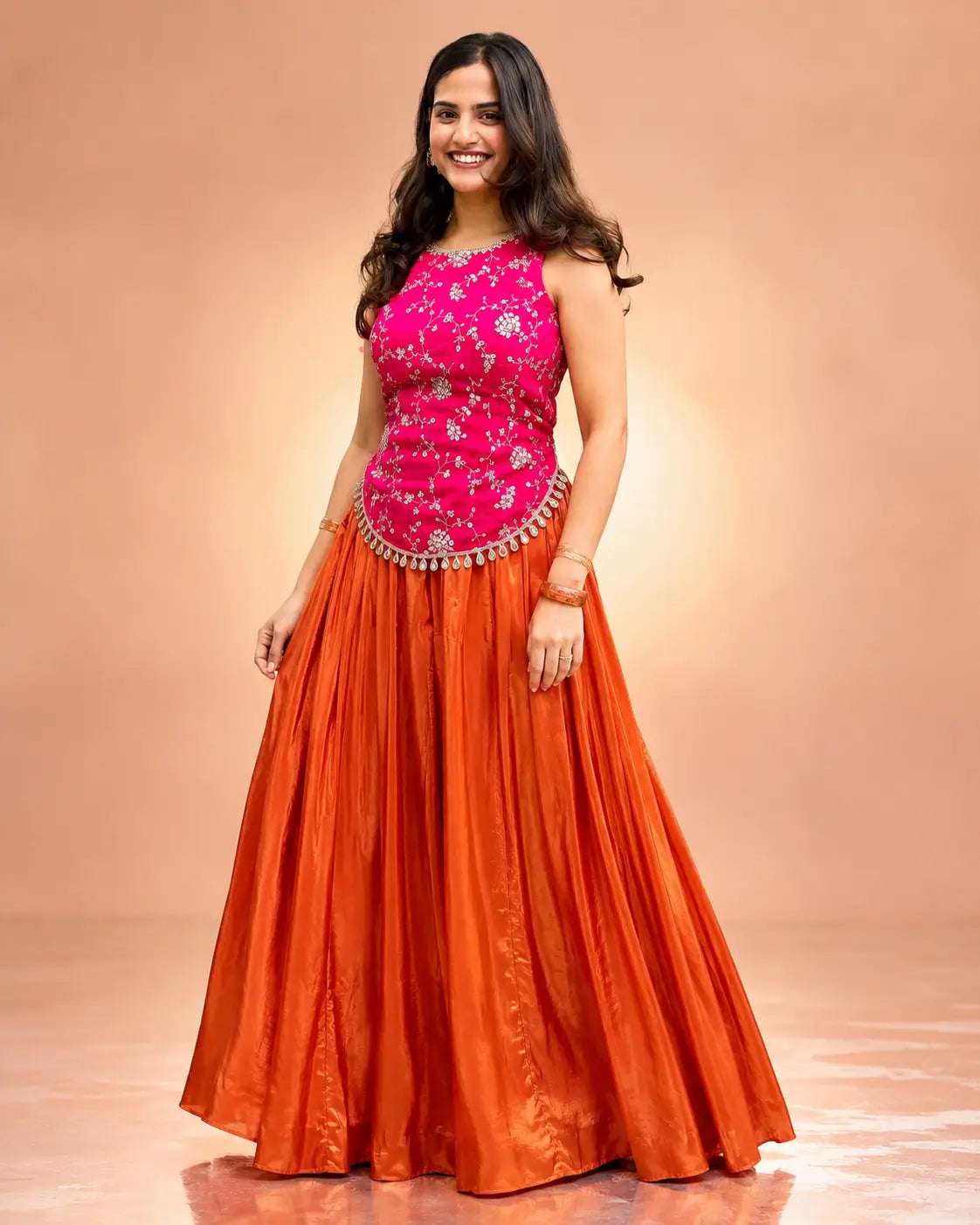 Fuchsia Floral Halter Sharara Set