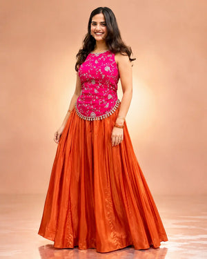 Fuchsia Floral Halter Sharara Set