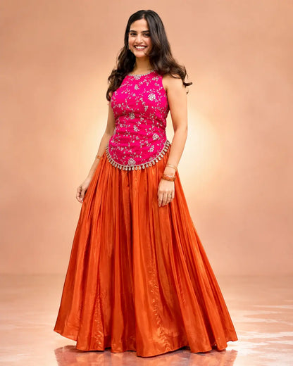 Fuchsia Floral Halter Sharara Set