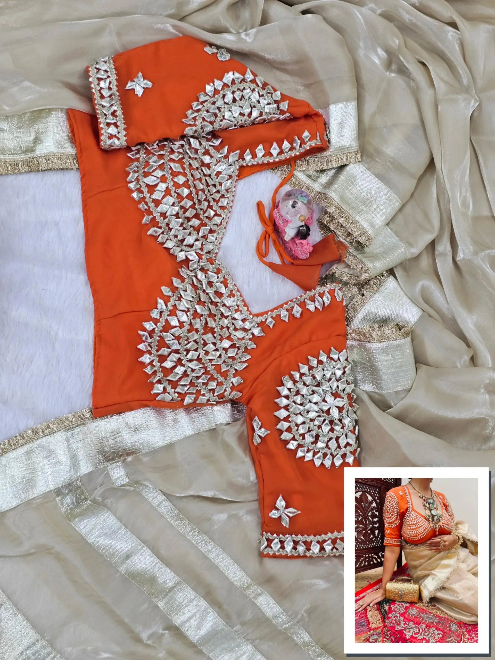 G-MEE Satin Silk Saree with Stitched Aangi Blouse